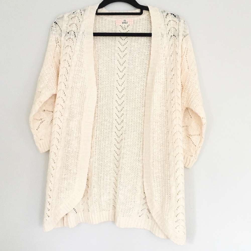 Pink Republic Off White Knit Open Cardigan Medium